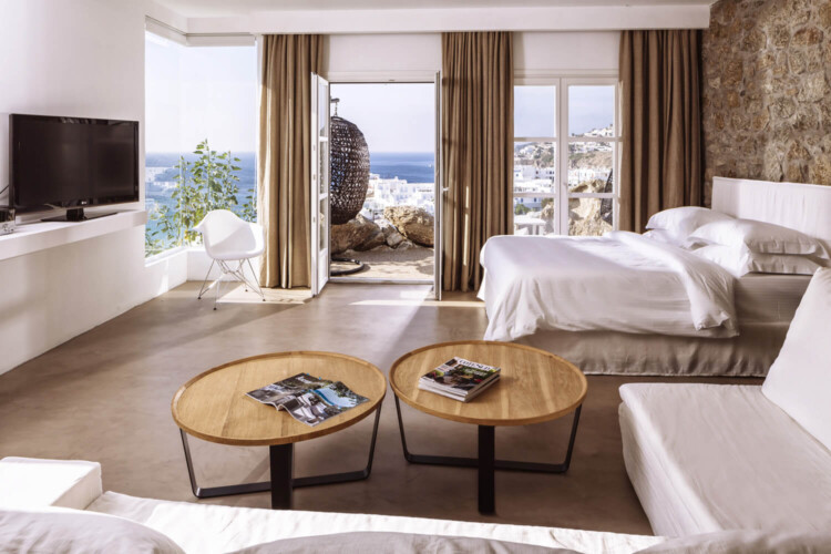 ocean view bedroom Ambassador hotel Mykonos