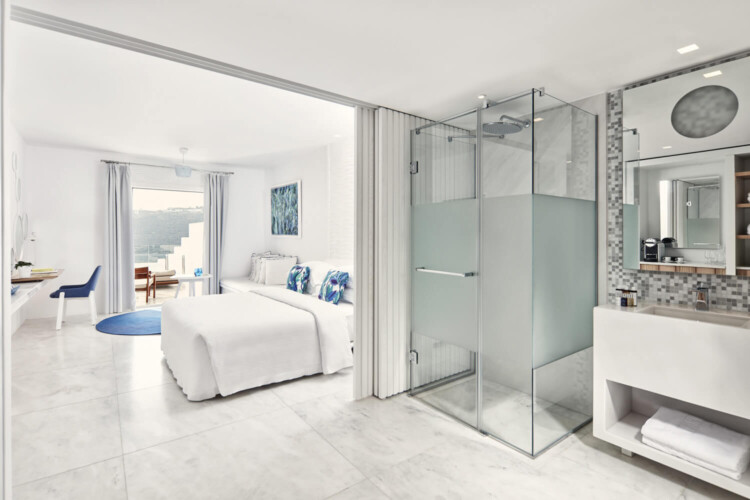 Myconian Ambassador blue and white room